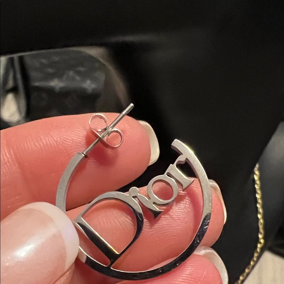 Shiny Silver Logo Hoop Earrings - Picture 2 of 5